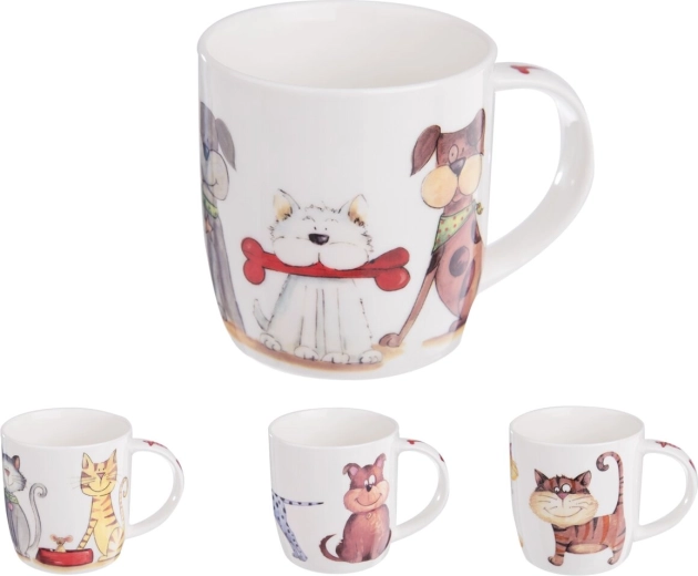Porcelænskrus med hunde- og kattemotiv 0,4 l (mix)