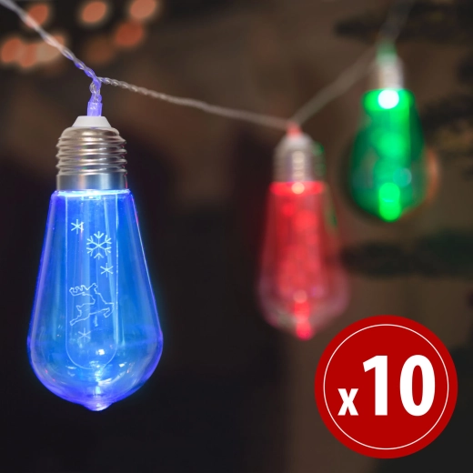 LED-lyskæde med rensdyr, 10 LED, 1,9 m, flerfarvet
