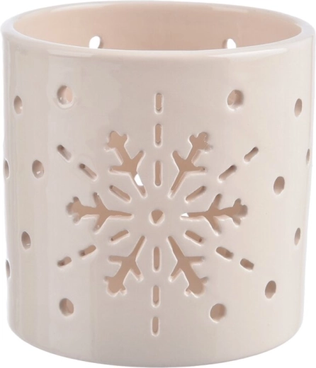 Keramisk lysestage i snefnugform, beige, 11 cm