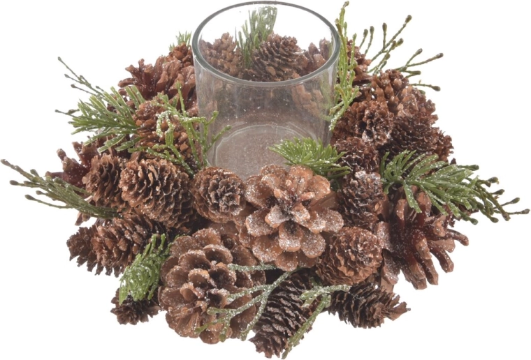 Glaslysestage i pinjekogleform – pinjekogle 20 × 20 × 13 cm