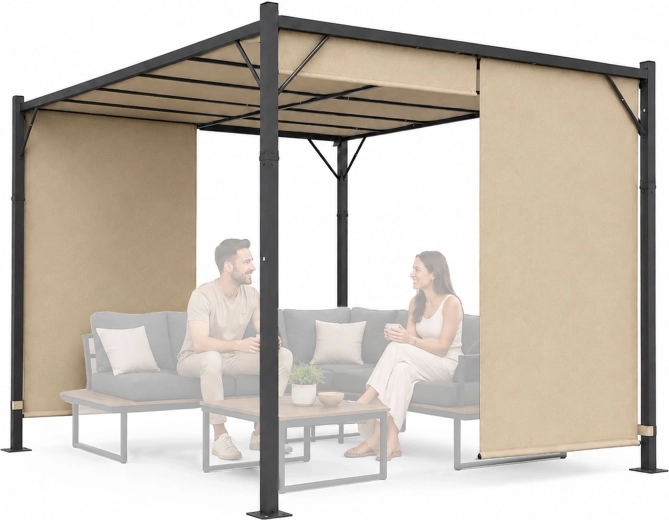 MultiGarden havepergola 3 × 4 m med skydetag, beige