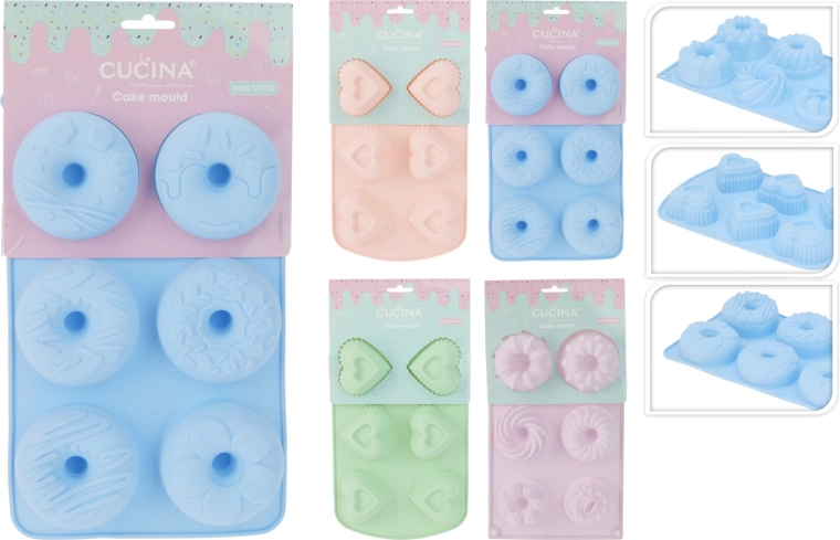 Silikonebageform – bundt, donut og hjerte (6 forme)