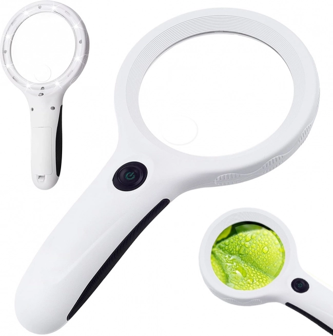 Håndholdt lup med 4x forstørrelse og 8 LED UV-dioder