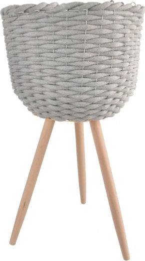 Dekorativ urtepotteskjuler i bomuld og træ på ben, grå 30 × 30 × 59 cm