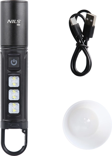 Multifunktionel LED-lommelygte NILS Camp 800 lm, genopladelig med diffuser og side-LED