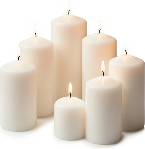 Sæt med hvide duftfrie søjlelys, 7 stk.