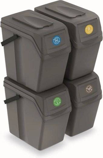Sæt med sorteringsspande Sortibox II 4×25 l – grå sten