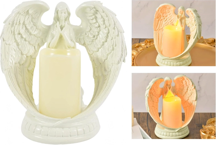 Dekorativ LED-engel med lys – figur og lysestage 21 cm