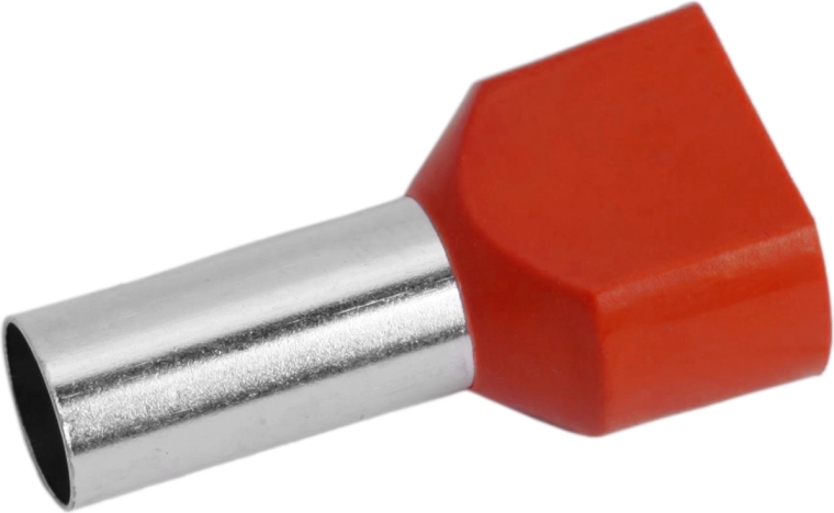 Kabelende med rød isolering til 2× 10 mm²