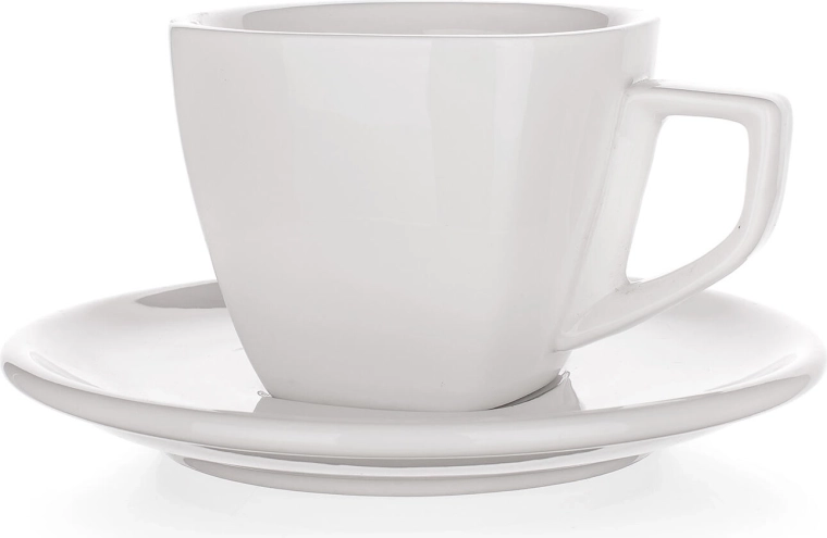 Porcelænskop med underkop 250 ml ALBA, hvid, kantet design