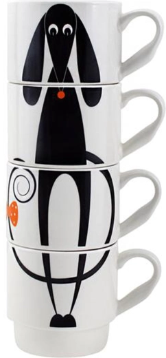 Keramiske stabelbare krus med hund 340 ml TORO, sæt 4 stk.