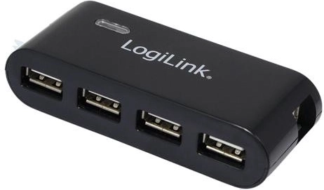 USB 2.0-hub med 4 porte og strømadapter, sort