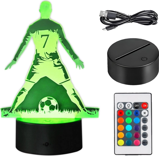 LED-natlampe med fodboldspiller og 3D-effekt