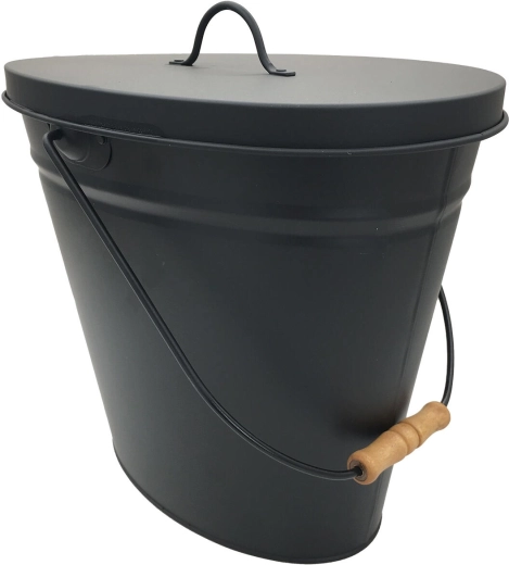 Askespand 20 l sort med låg og træhåndtag