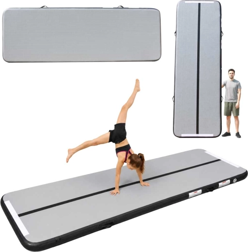 Air track gymnastik oppustelig måtte 400 × 100 × 10 cm grå