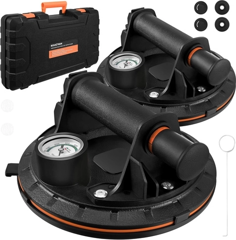 Vakuumsugekop med pumpe Bigstren – sæt med 2 stk., 200 kg, manometer, kuffert