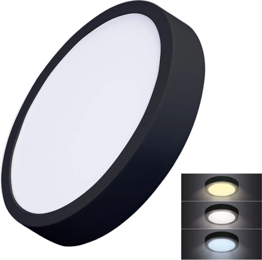 Solight LED-påbygget minipanel CCT 24 W, rund, sort