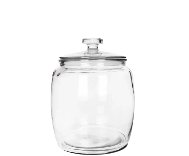 Glaskrukke 1,5 l med rund form og glaslåg