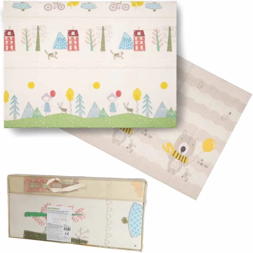 Sammenklappelig dobbelt­siddet skumlege­måtte til børn 150 × 200 cm – træer og bjørne