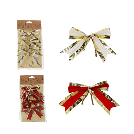 Sæt med jule-sløjfer 10 cm rød‑guld (4 stk)
