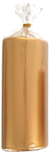 Dekorativt cylindrisk stearinlys med gylden metallisk glans 7 × 18 cm