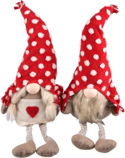 Siddende plys-nisse med LED-belysning, rød