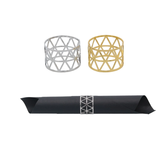 Sæt servietringe i guld- og sølvfarve, 4 stk.