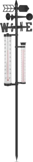 Havevejrstation med termometer, regnmåler og anemometer