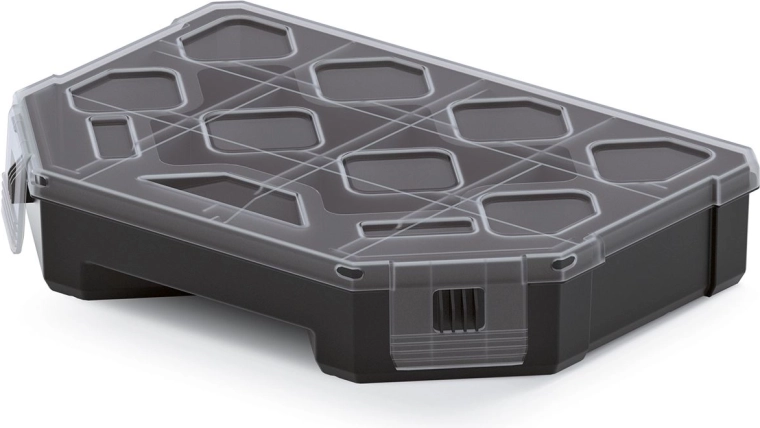 Organizer TAGER 195 × 142 × 40 mm, sort med transparent låg