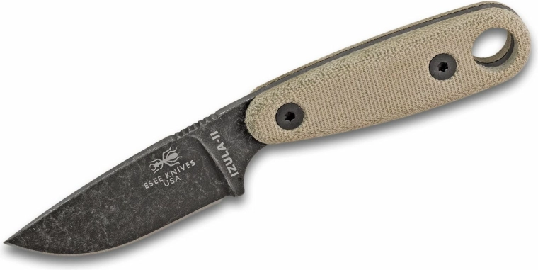 ESEE Izula II sort fast kniv med micarta-håndtag og skede