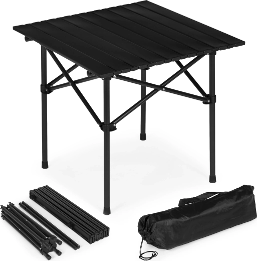 Sammenklappeligt campingbord 53 × 55 cm med taske, sort