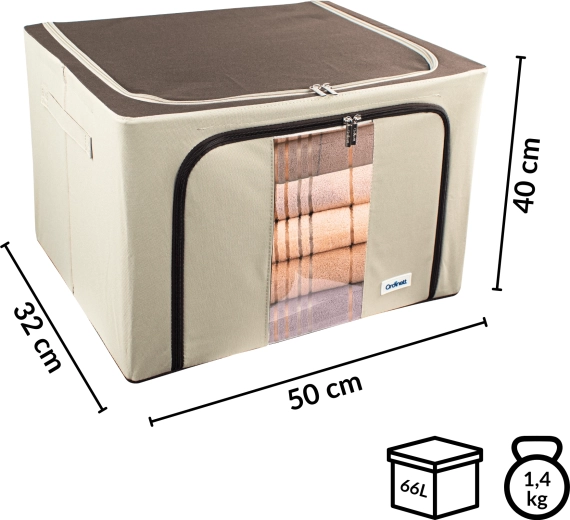 Beige opbevaringsboks Kamai Gio Style med vindue, sidehåndtag og forstærkede sider 66 l