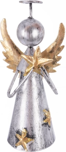Metaldekoration engel med stjerne grå/guld 12,5 cm