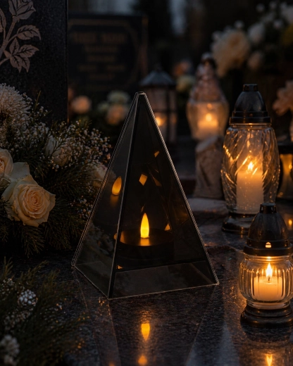 LED dekorativ lanterne pyramide 12 × 12 × 19 cm med flammeeffekt