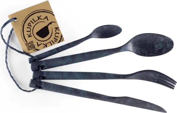 Kupilka bestiksæt til naturen – gaffel, ske, kniv og teskefuld, blå