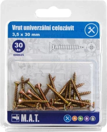 Universalskruer fuldgevind 3,5 × 30 mm, galvaniseret, 30 stk.