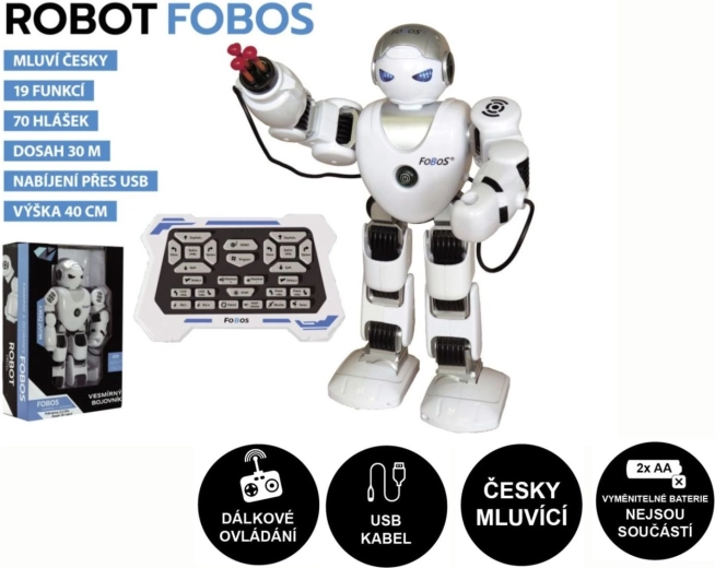 Interaktiv robot FOBOS RC, gående og taler dansk, 40 cm, USB-opladning