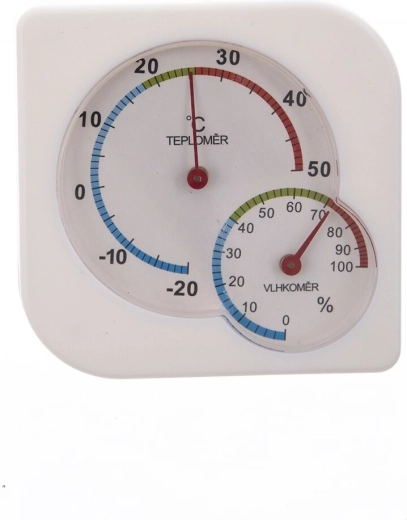 Analogt termometer og hygrometer til indendørs brug 7,5 × 7,5 cm hvid