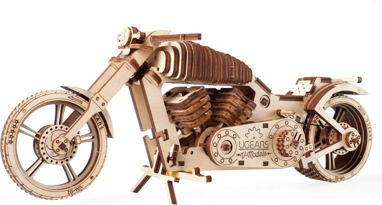 Træ 3D-puslespil motorcykel UGEARS – mekanisk model uden lim