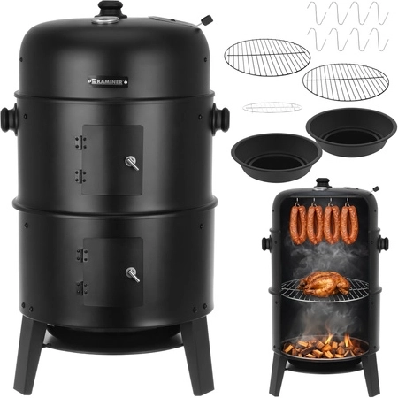 Havekulgrill og røgovn 3-i-1 med låg og termometer KAMINER