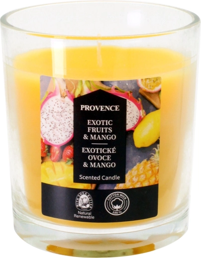 Lys i glas eksotisk frugt og mango 7 × 8 cm