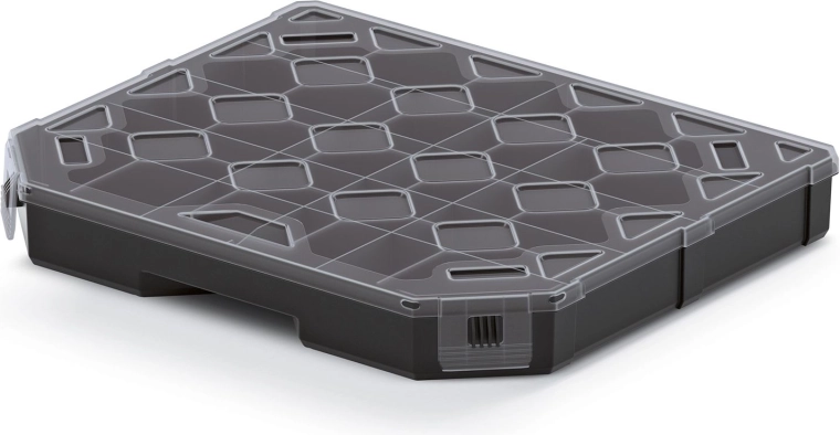 Organizer med rumdelere 284 × 243 × 40 mm med gennemsigtigt låg