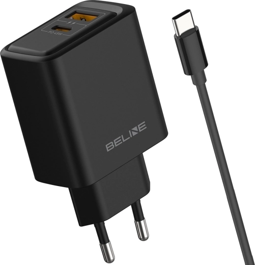 Beline 45 W netoplader med USB-A/USB-C, GaN PD og kabel, sort