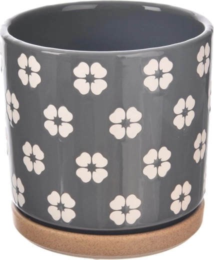 Keramisk urtepotte med blomster-motiv grå 15 × 15 × 15 cm