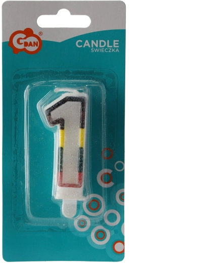 Fødselsdagslys tal 1 med brokade, hvid med farvet kontur