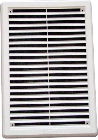 Ventilationsrist med net 175 × 250 mm hvid