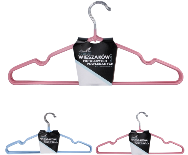 Sæt med 8 metalbøjler med PVC-belægning – lyserød og blå