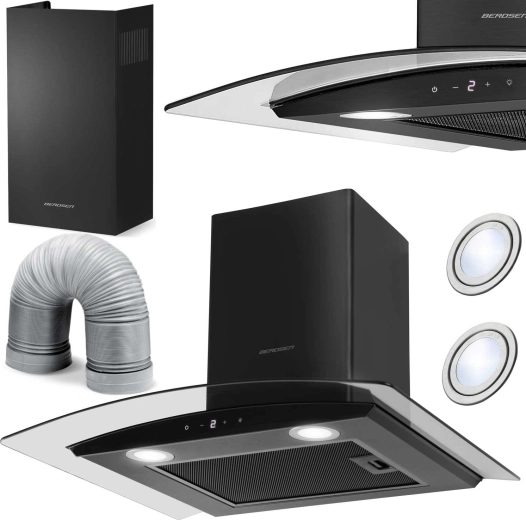 Skorstenkøkkenemhætte 60 cm BERDSEN BT-216, sort glas