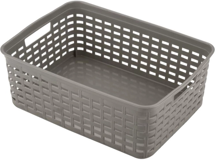 Plastikopbevaringskurv HEIDRUN med rattanmønster 39 × 29 × 13 cm - 1 stk.