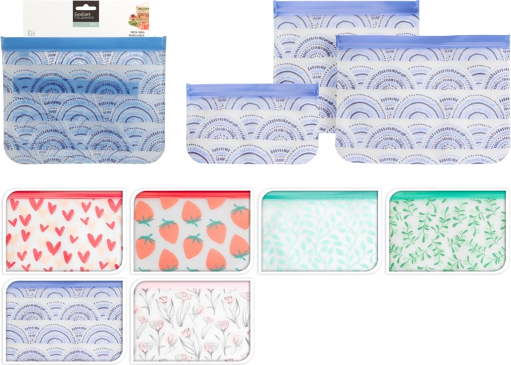 Sæt med genlukkelige gennemsigtige poser (3 stk.)